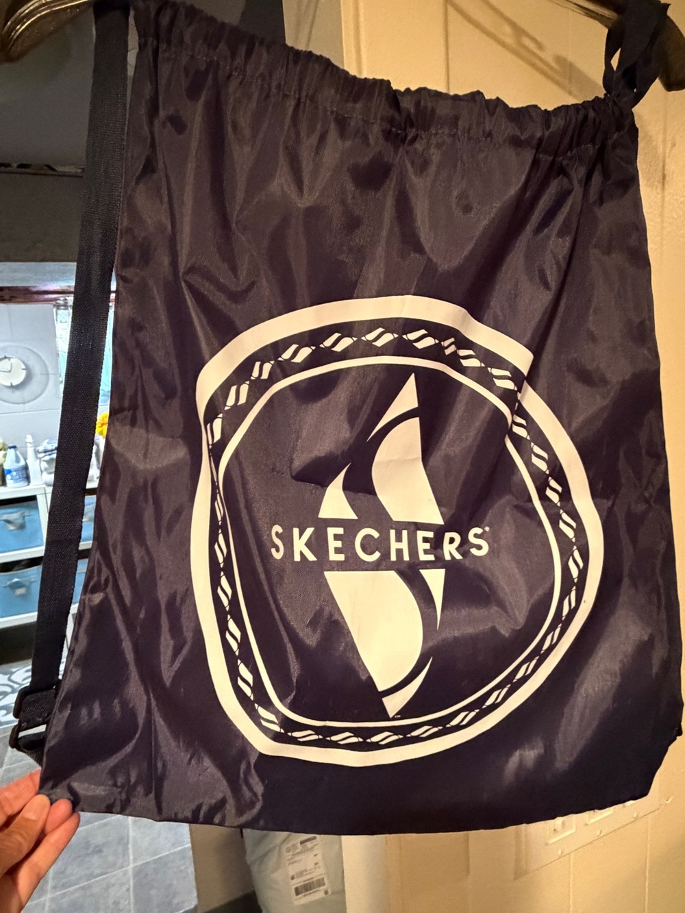 Skechers Navy and White Logo Drawstring Bag